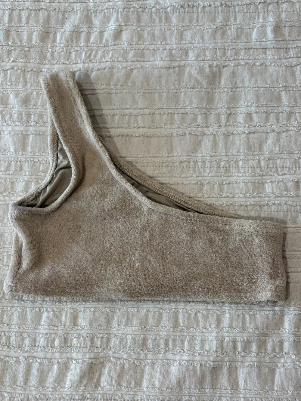 Frankie's Bikinis One-Shoulder Beige Bikini Top